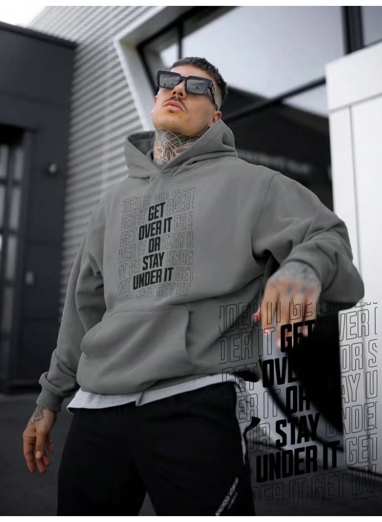 DogFish Women, Men's Sweatshirt Oversize Get Over It Printed Thick Gray Lover Sweatshirt - Image 1